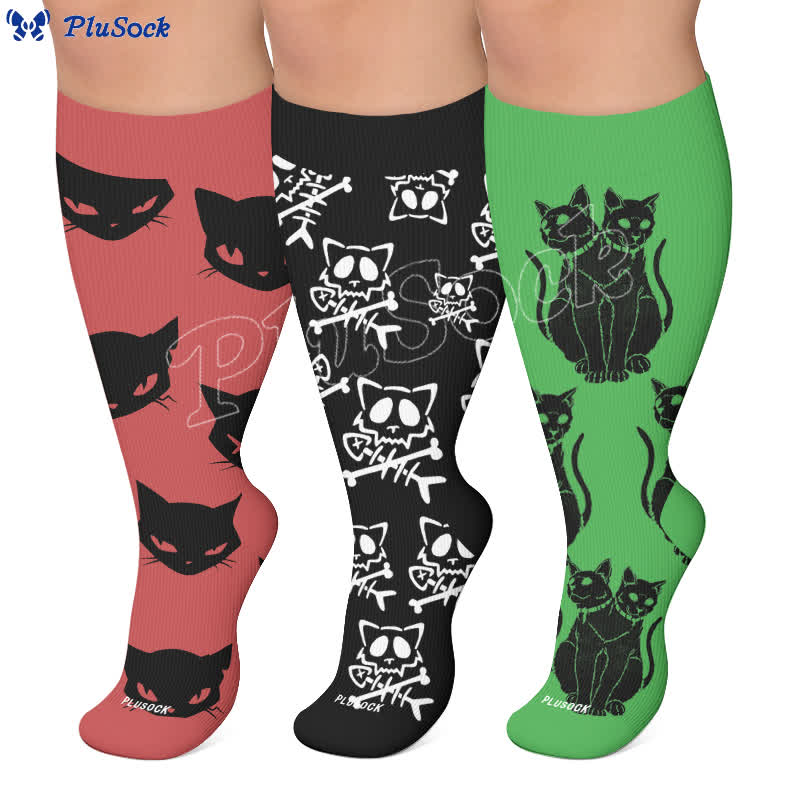 Chaussettes de compression grandes tailles à motif chat gothique - image 0