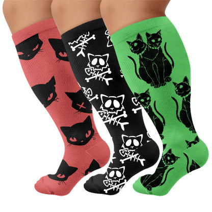 Chaussettes de compression grandes tailles à motif chat gothique - Multicolore (3 paires) - 4XL - image 4
