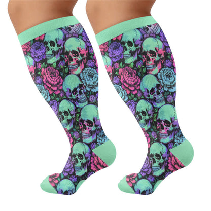 Chaussettes de compression bleues à tête de mort grande taille - Vert (1 paire) - 4XL - image 8