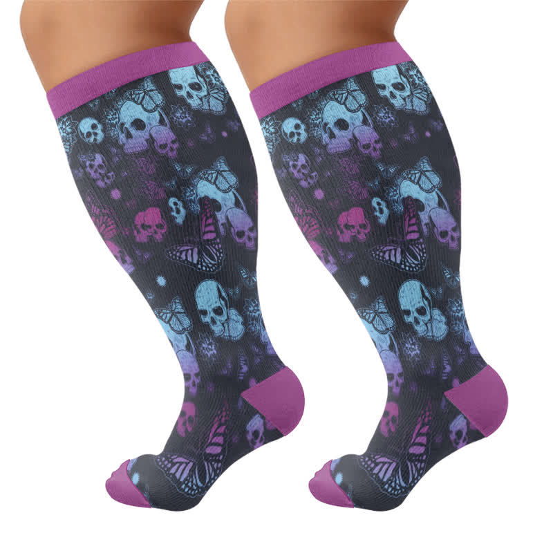 Chaussettes de compression bleues à tête de mort grande taille - Violet (1 paire) - 4XL - image 9