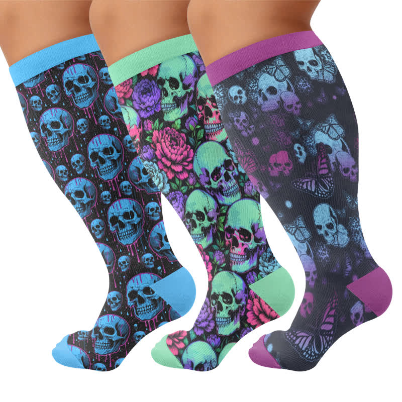 Chaussettes de compression bleues à tête de mort grande taille - Multicolore (3 paires) - 4XL - image 4