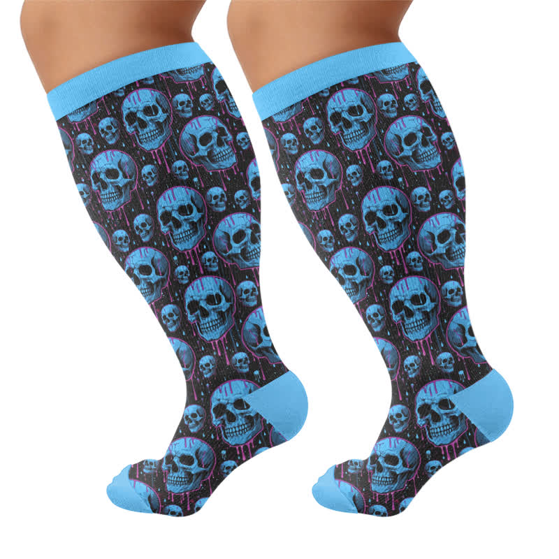 Chaussettes de compression bleues à tête de mort grande taille - Bleu (1 paire) - 4XL - image 10
