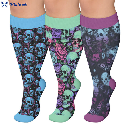 Chaussettes de compression bleues à tête de mort grande taille - image 0