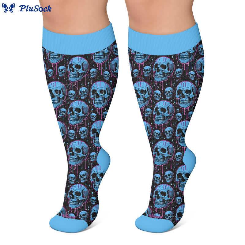 Chaussettes de compression bleues à tête de mort grande taille - image 6