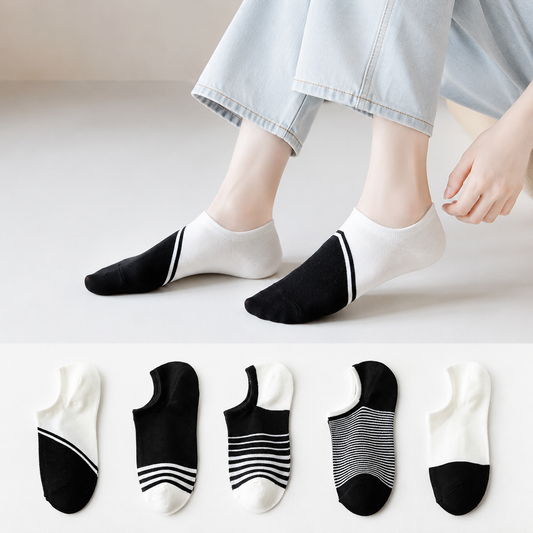 Chaussettes invisibles en bambou bicolore (5 paires) - Multicolore - UE39-44 (US5-10) - image 0