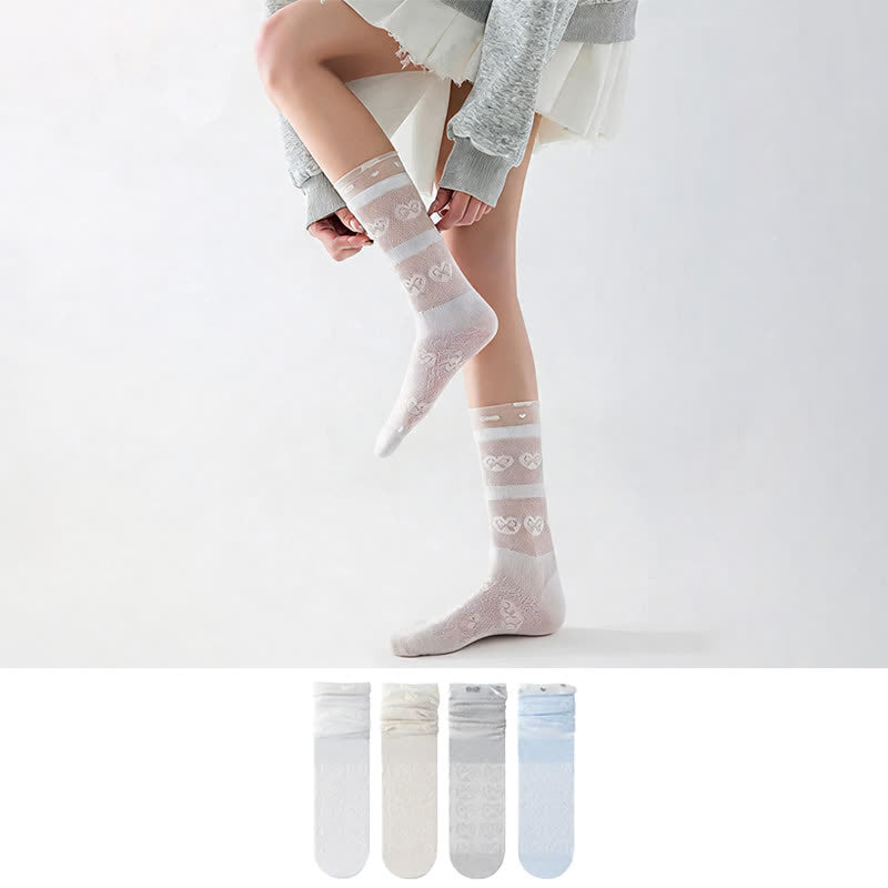 Chaussettes courtes transparentes à motif nœud (4 paires) - image 0