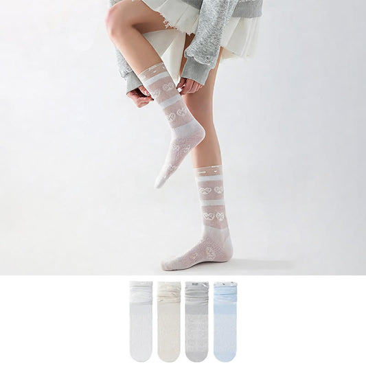 Chaussettes courtes transparentes à motif nœud (4 paires) - image 0