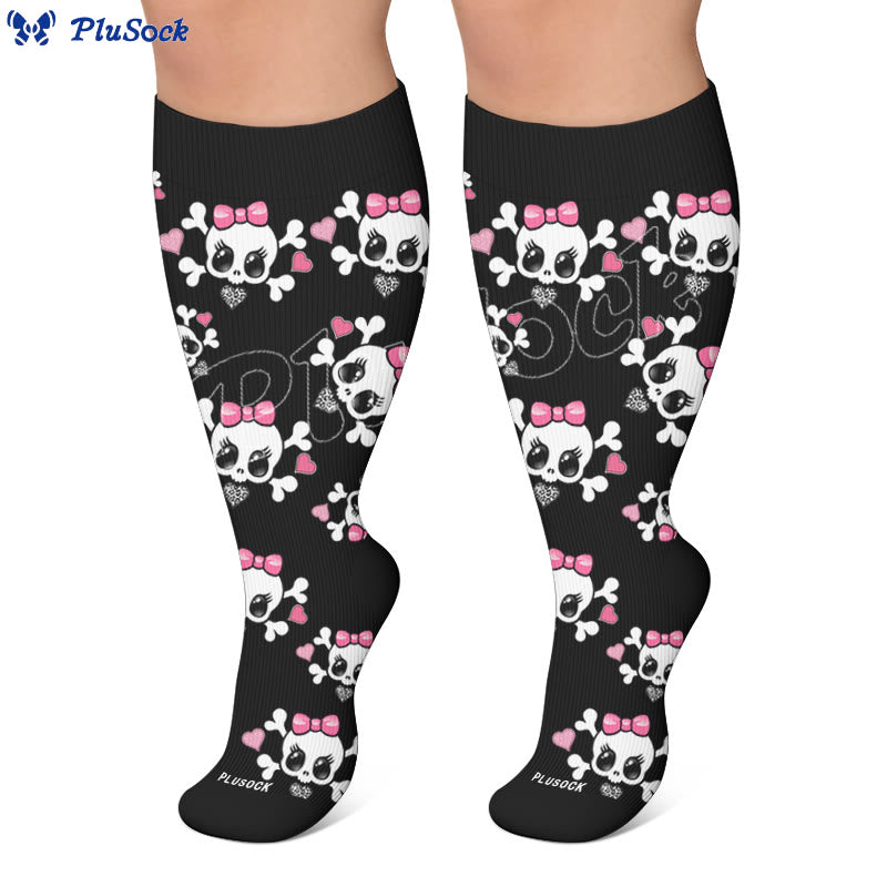 Chaussettes de compression grande taille Kawaii à nœud tête de mort et nœud papillon - image 7