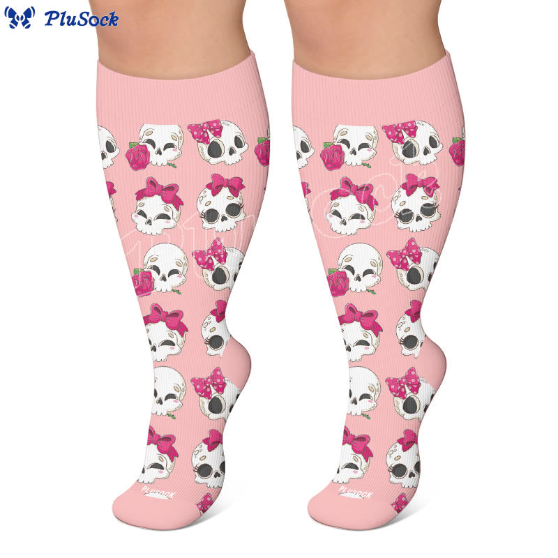 Chaussettes de compression grande taille Kawaii à nœud tête de mort et nœud papillon - image 6
