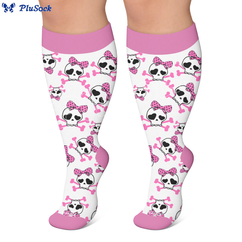 Chaussettes de compression grande taille Kawaii à nœud tête de mort et nœud papillon - image 5