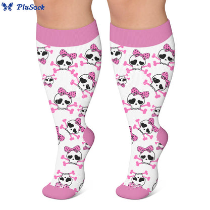Chaussettes de compression grande taille Kawaii à nœud tête de mort et nœud papillon - image 5