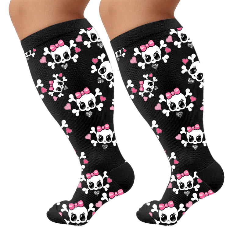 Chaussettes de compression grande taille Kawaii à nœud tête de mort et nœud papillon - image 10