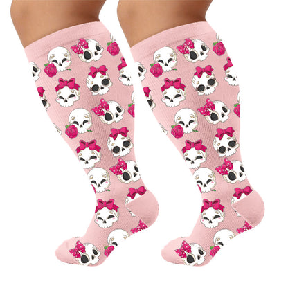 Chaussettes de compression grande taille Kawaii à nœud tête de mort et nœud papillon - image 9