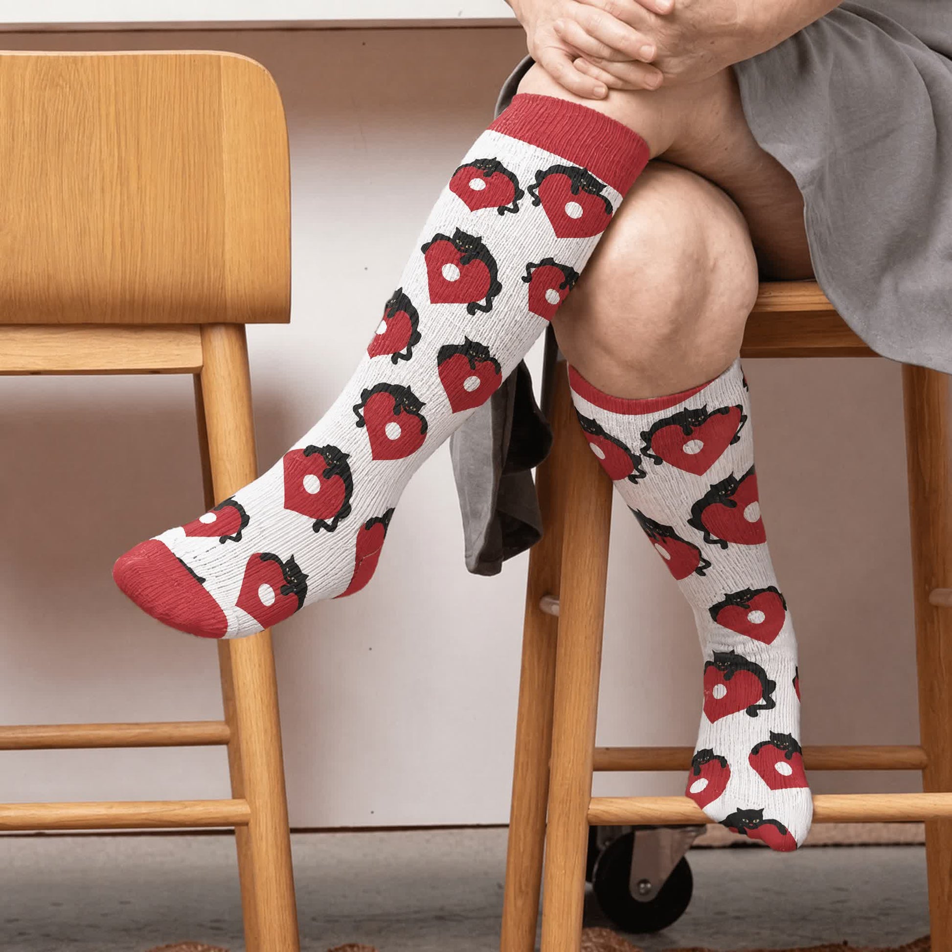Chaussettes de compression grande taille Cherry Bow Cat - image 3
