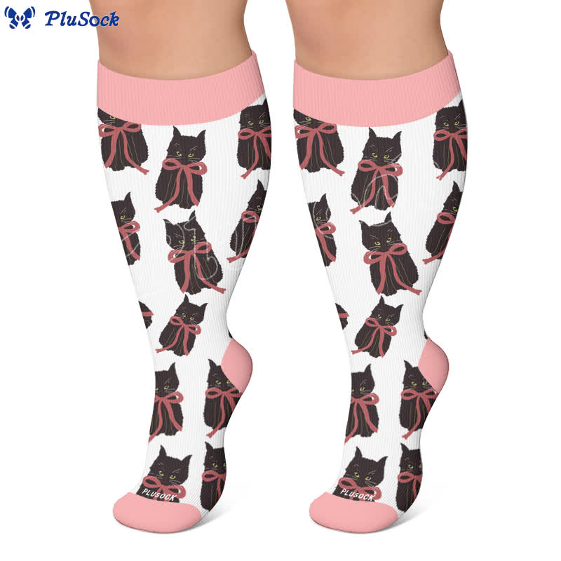 Chaussettes de compression grande taille Cherry Bow Cat - image 7