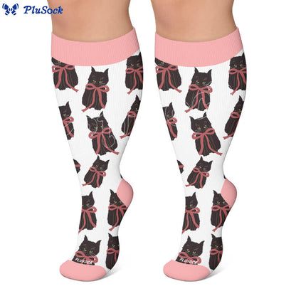 Chaussettes de compression grande taille Cherry Bow Cat - image 7