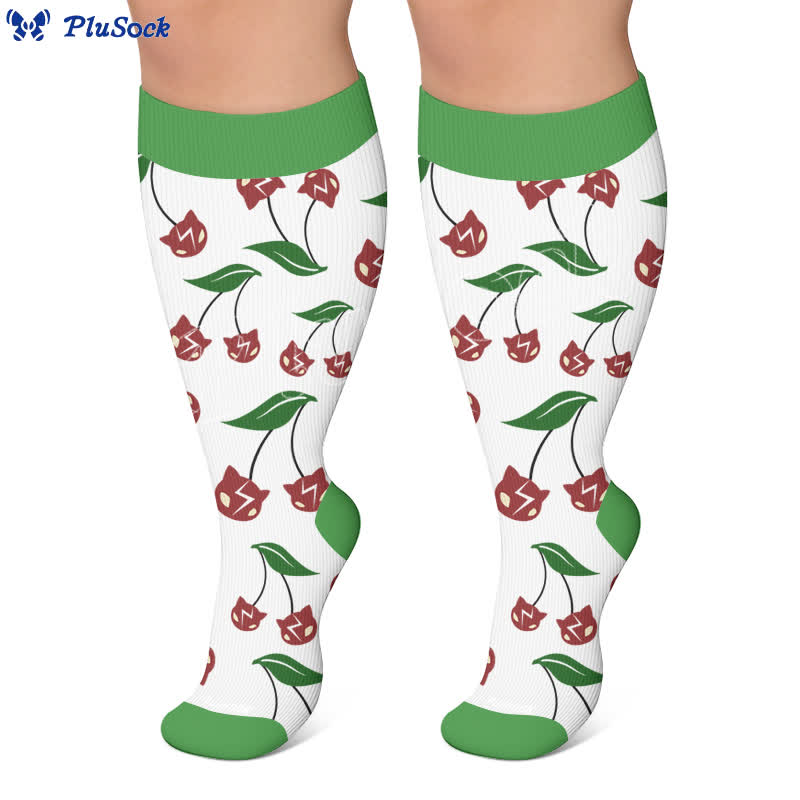 Chaussettes de compression grande taille Cherry Bow Cat - image 5