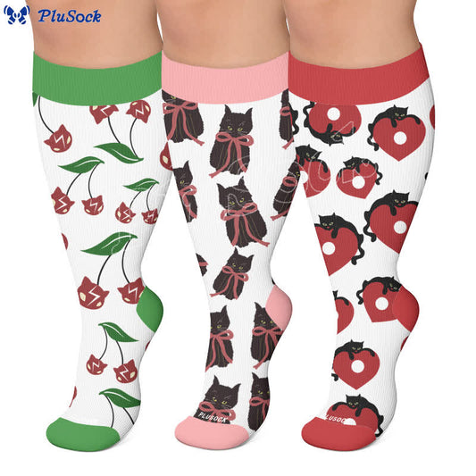 Chaussettes de compression grande taille Cherry Bow Cat - image 0