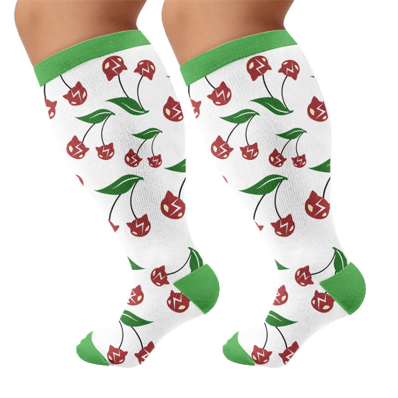 Chaussettes de compression grande taille Cherry Bow Cat - Vert (1 paire) - 4XL - image 9
