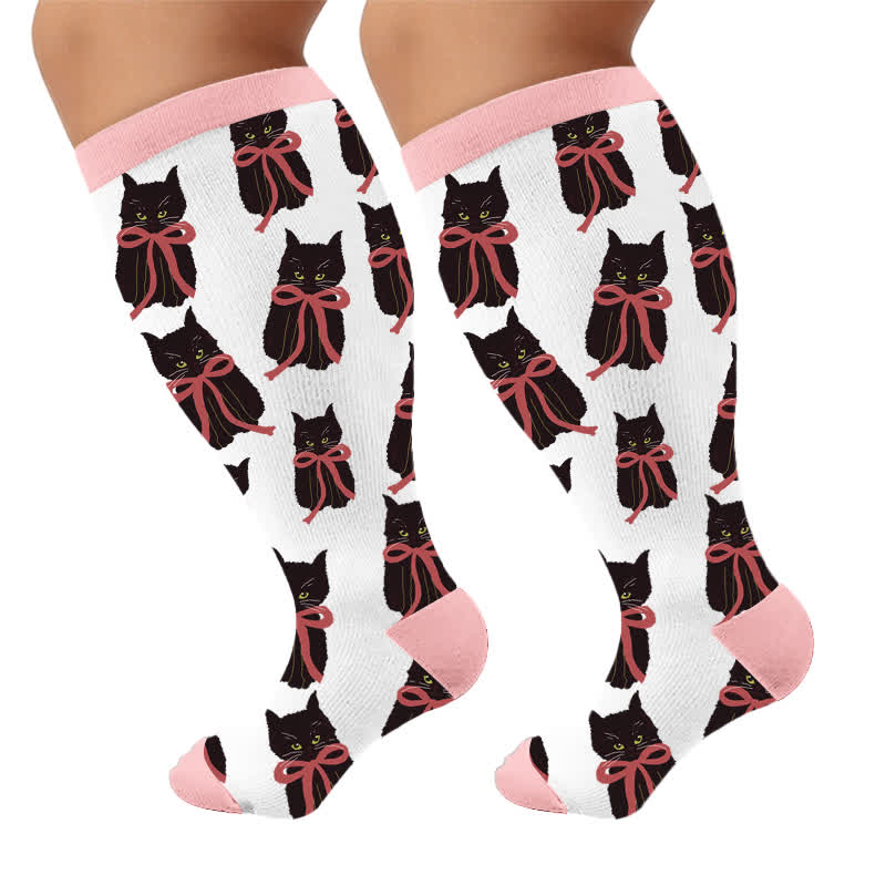 Chaussettes de compression grande taille Cherry Bow Cat - Rose (1 paire) - 4XL - image 10