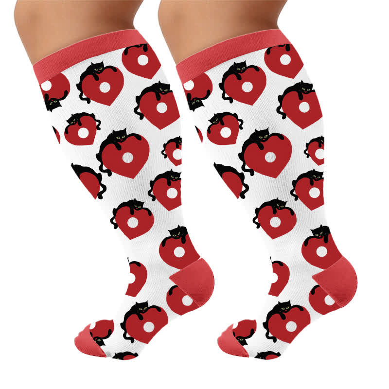 Chaussettes de compression grande taille Cherry Bow Cat - Rouge (1 paire) - 4XL - image 8