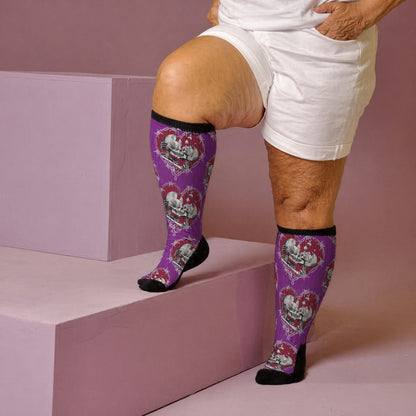 Chaussettes de compression punk crâne cœur grandes tailles - Violet (1 paire) - 4XL - image 2