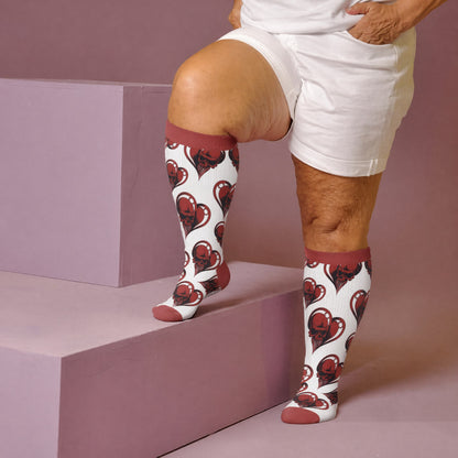 Chaussettes de compression punk crâne cœur grandes tailles - Blanc (1 paire) - 4XL - image 1