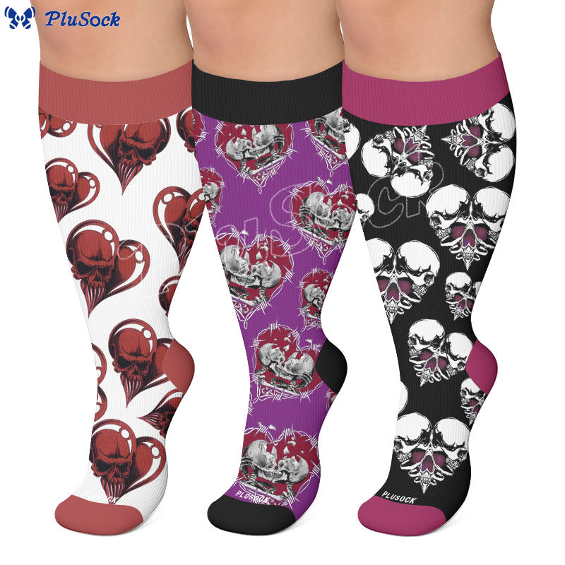 Chaussettes de compression punk crâne cœur grandes tailles - image 0
