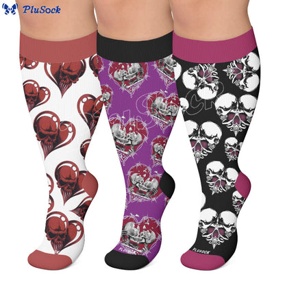 Chaussettes de compression punk crâne cœur grandes tailles - image 0