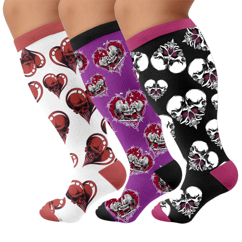 Chaussettes de compression punk crâne cœur grandes tailles - Multicolore (3 paires) - 4XL - image 4