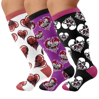 Chaussettes de compression punk crâne cœur grandes tailles - Multicolore (3 paires) - 4XL - image 4