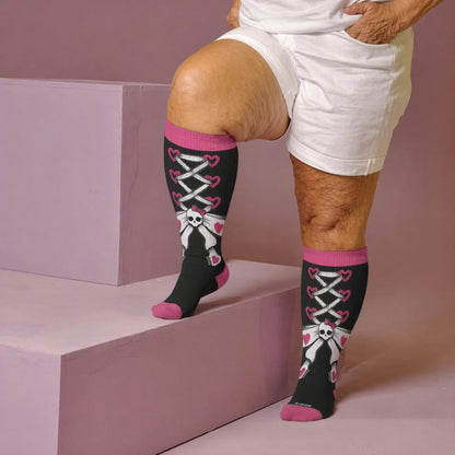 Chaussettes de compression à lacets grande taille avec motif crâne - Rouge (1 paire) - 4XL - image 2