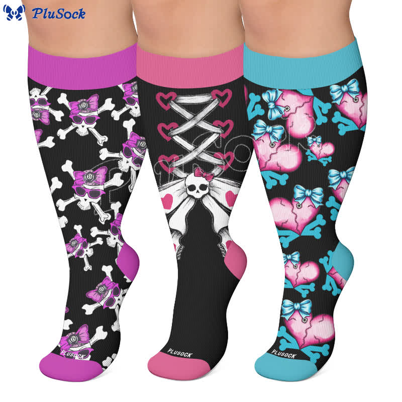 Chaussettes de compression à lacets grande taille avec motif crâne - image 0