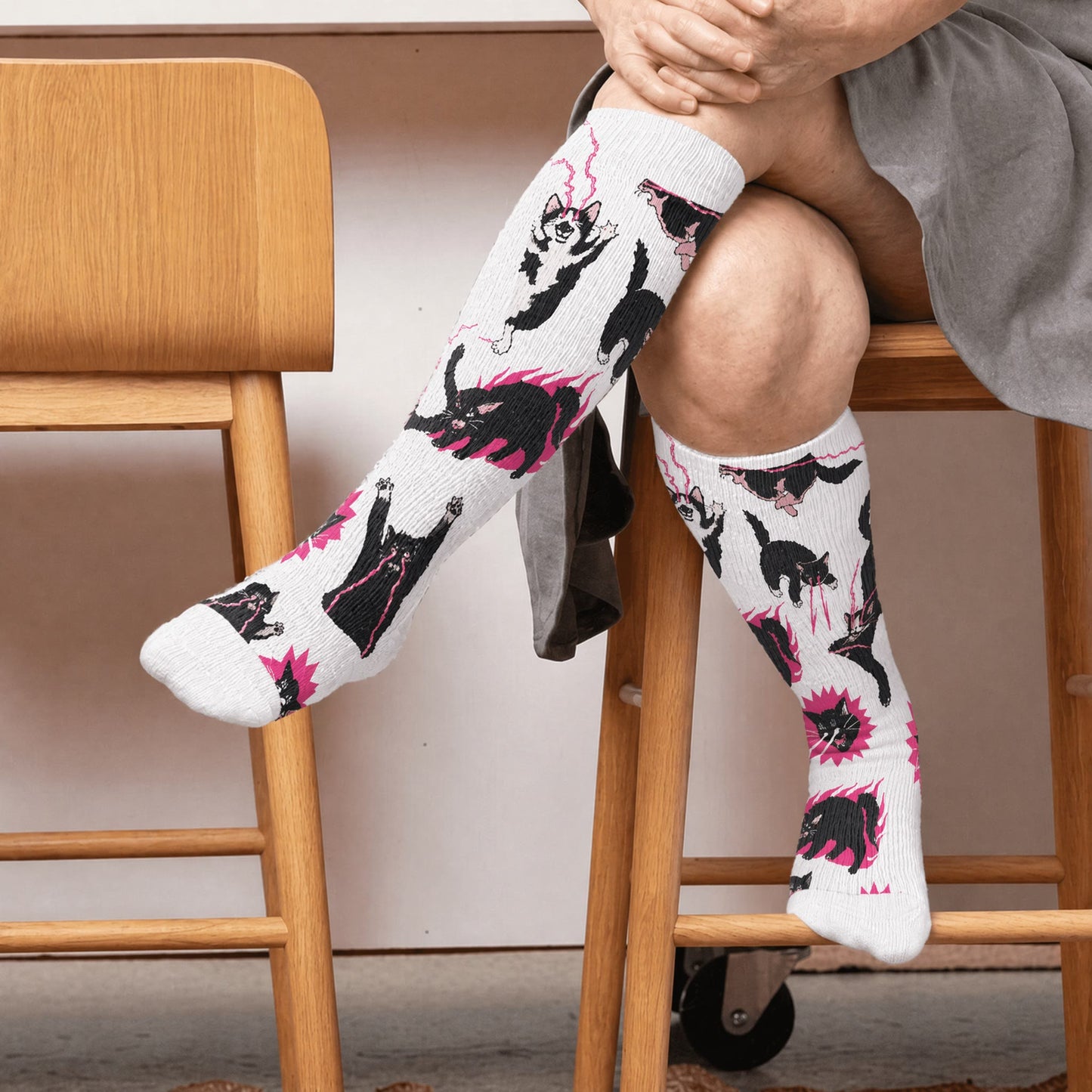 Chaussettes de compression grande taille Kawaii chat noir - Blanc (1 paire) - 4XL - image 1