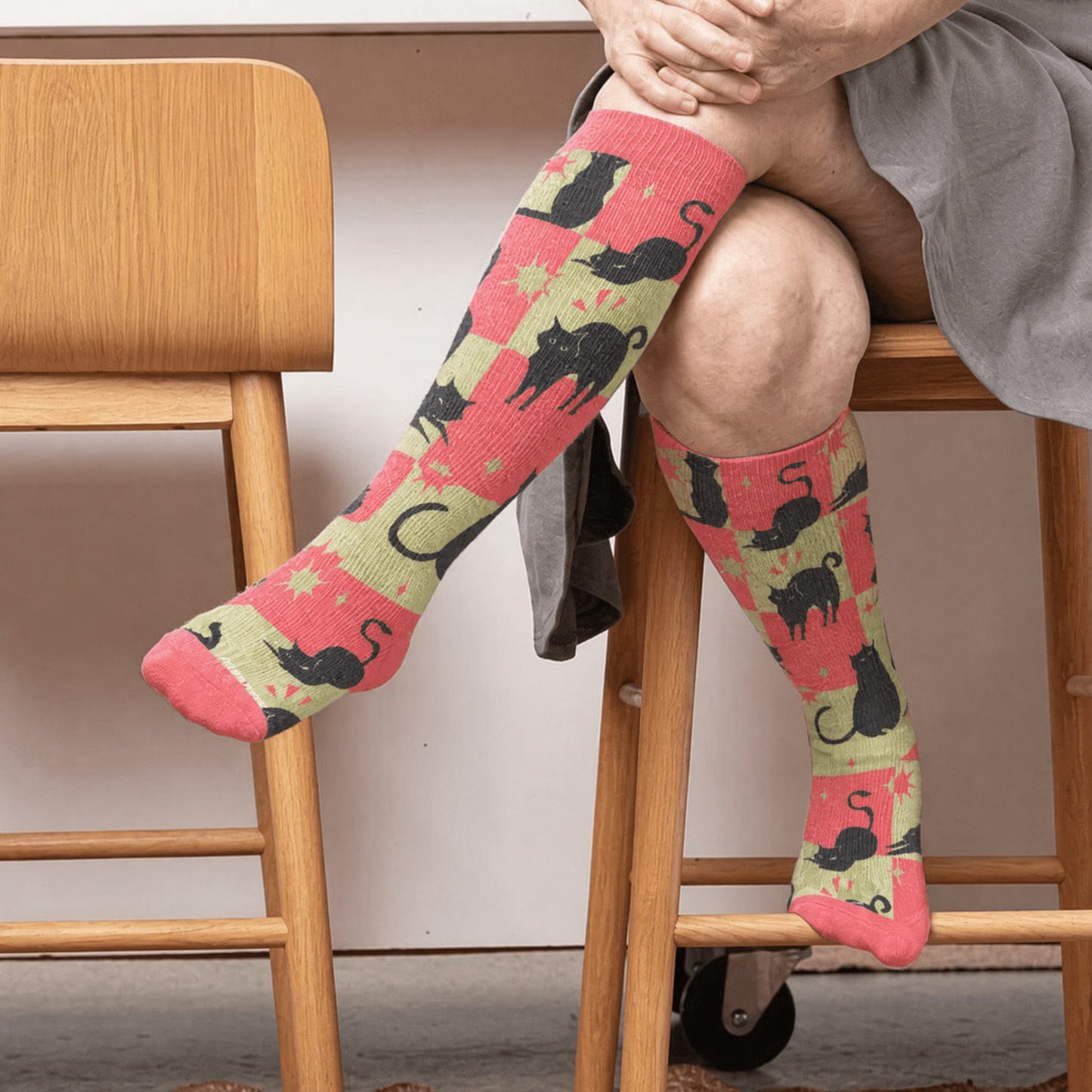Chaussettes de compression grande taille Kawaii chat noir - Orange (1 paire) - 4XL - image 2