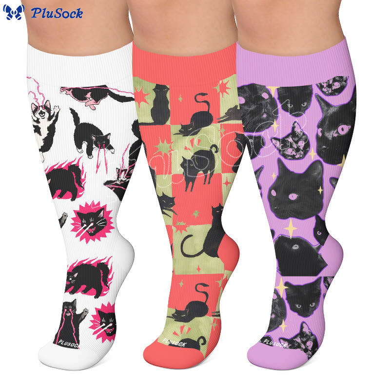 Chaussettes de compression grande taille Kawaii chat noir - image 0