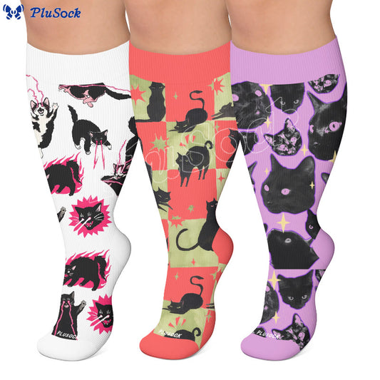 Chaussettes de compression grande taille Kawaii chat noir - image 0