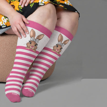Chaussettes de compression à rayures lapin grande taille - Rose (1 paire) - 4XL - image 1