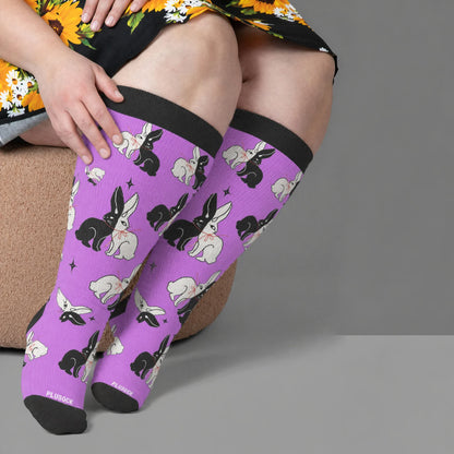Chaussettes de compression à rayures lapin grande taille - Violet (1 paire) - 4XL - image 3