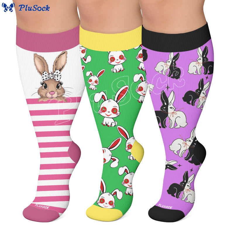 Chaussettes de compression à rayures lapin grande taille - image 0