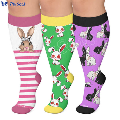 Chaussettes de compression à rayures lapin grande taille - image 0