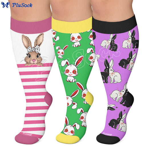 Chaussettes de compression à rayures lapin grande taille - image 0
