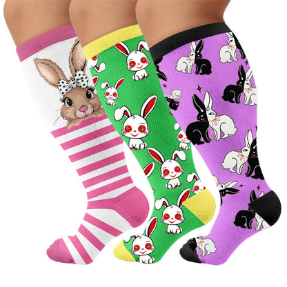 Chaussettes de compression à rayures lapin grande taille - Multicolore (3 paires) - 4XL - image 4