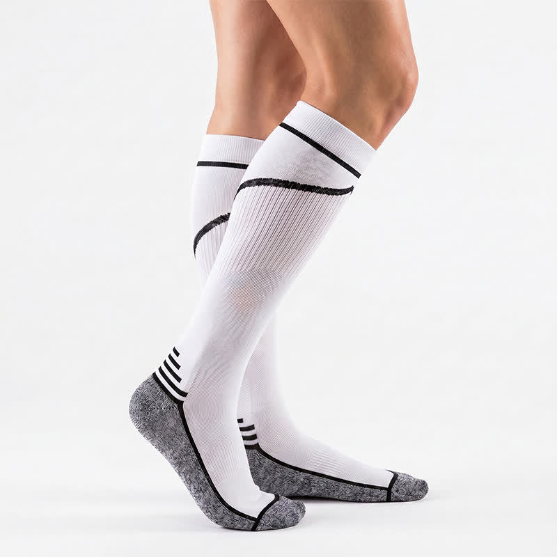 Chaussettes de compression à rayures contrastées (4 paires) - Blanc - S/M - image 1