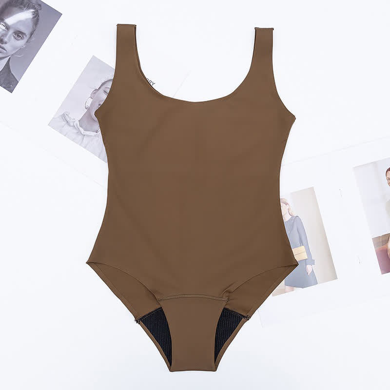 Maillot de bain une pièce minimaliste à col rond - Brun - 2XL - image 5