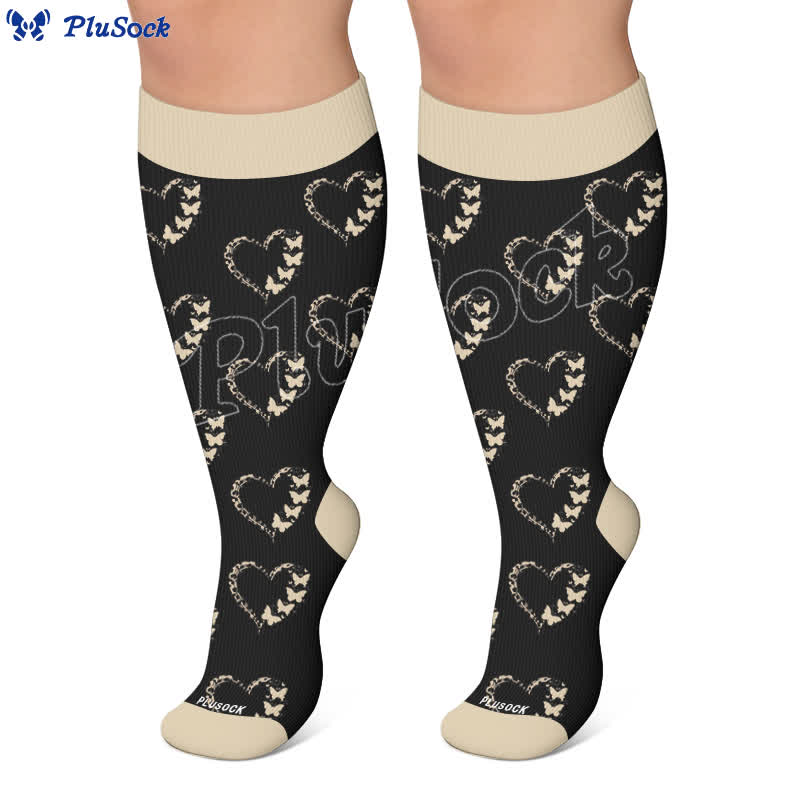 Chaussettes de compression grandes tailles à blocs de couleur et cœur - image 7