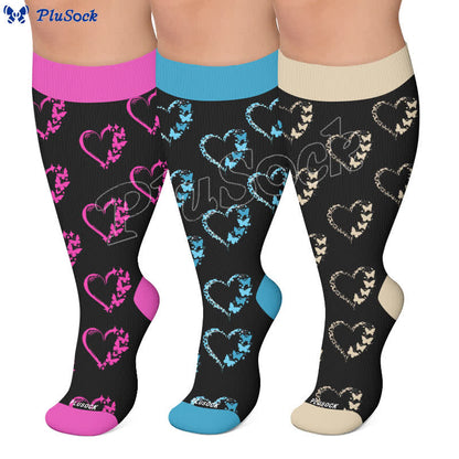Chaussettes de compression grandes tailles à blocs de couleur et cœur - image 0