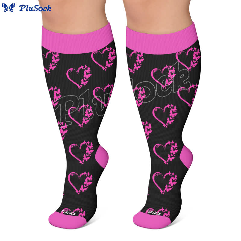 Chaussettes de compression grandes tailles à blocs de couleur et cœur - image 5