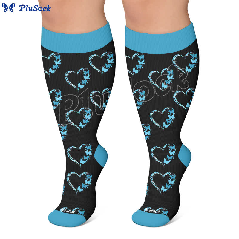 Chaussettes de compression grandes tailles à blocs de couleur et cœur - image 6