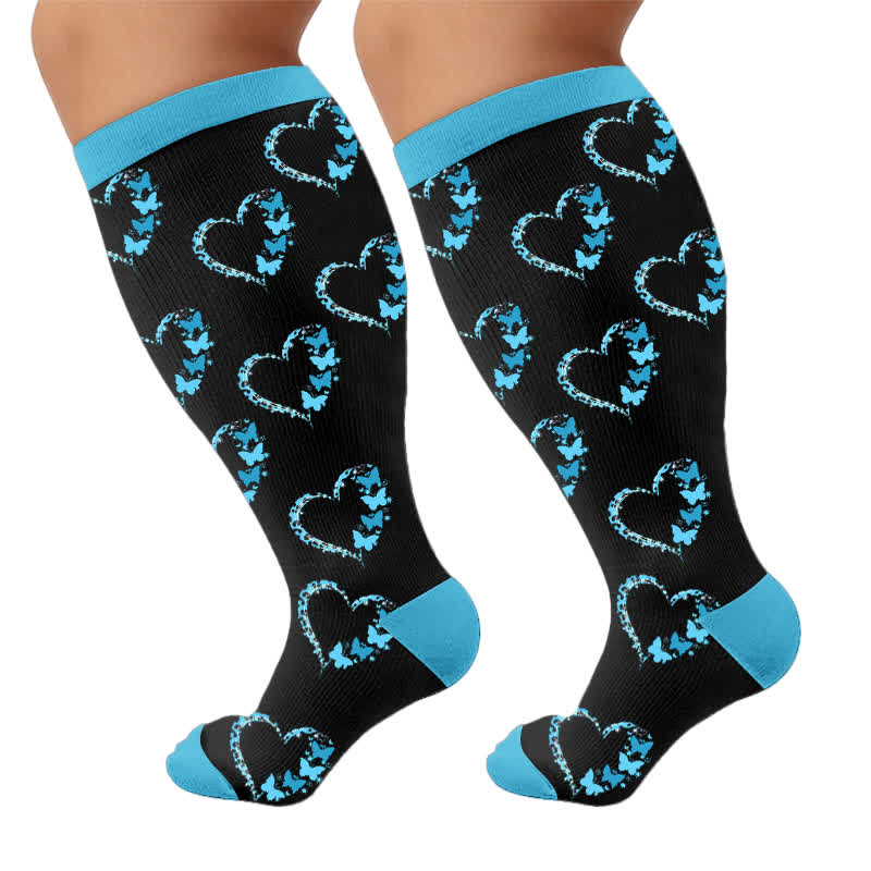 Chaussettes de compression grandes tailles à blocs de couleur et cœur - image 8